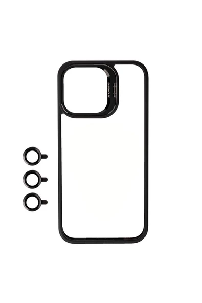 CEPCASE    Apple iPhone 15 Pro Max Kılıf Kamera Lens Korumalı Standlı Lens Aparatlı Tam Kalıp Kapak