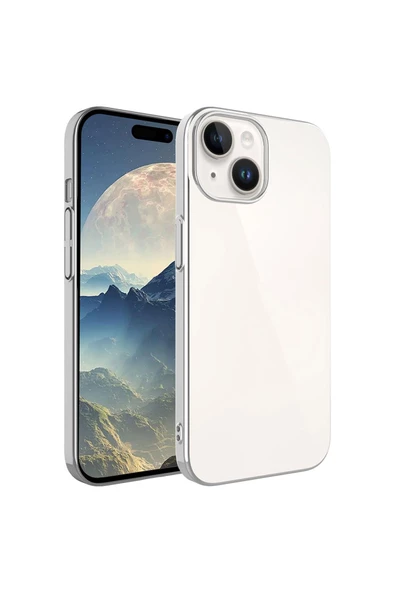 CEPCASE    Apple iPhone 15 Plus Kılıf Renkli Çerçeveli Arkası Şeffaf Metal Buton Sert PC Silikon Kapak ürün görseli 1