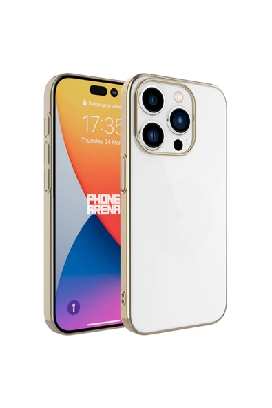 CEPCASE    Apple iPhone 15 Pro Kılıf Renkli Çerçeveli Arkası Şeffaf Metal Buton Sert PC Silikon Kapak