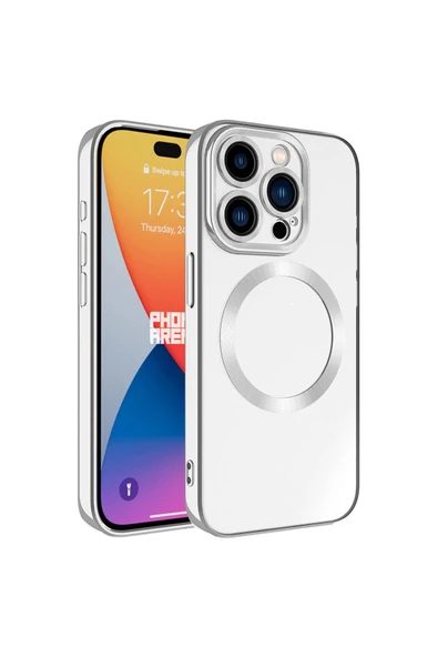 CEPCASE    Apple iPhone 15 Pro Kılıf Magsafe Wireless Şarj Özellikli Renkli Kenar Ve Kamera Çerçeveli Silikon