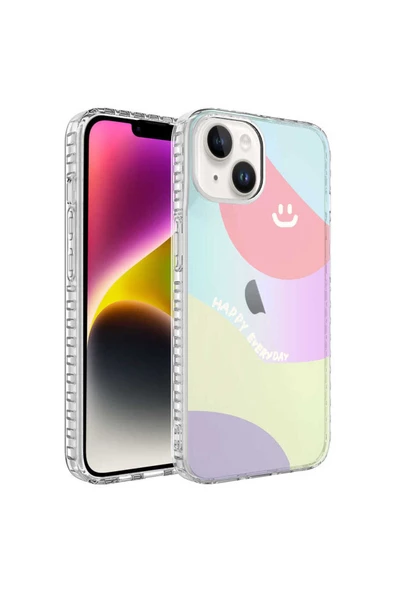 CEPCASE    iPhone 14 Uyumlu Kılıf Kenar Korumalı Desenli Colorful Graphic Design Silikon Kapak