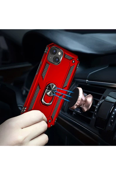 CEPCASE    Apple iPhone 15 Kılıf Standlı Magnet Mıknatıslı Yüzük Armored Zırhlı Kapak - Resim 3