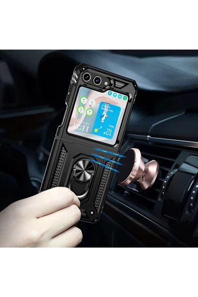 CEPCASE    Galaxy Z Flip 5 Kılıf Standlı Magnet Mıknatıslı Yüzük Armored Zırhlı Kapak - 5