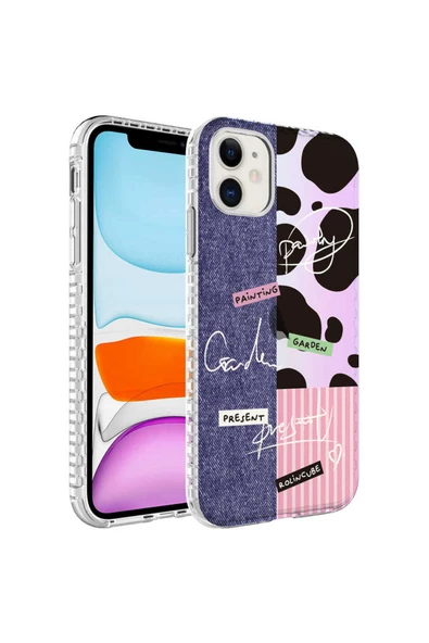 CEPCASE    iPhone 11 Uyumlu Kılıf Kenar Korumalı Desenli Colorful Graphic Design Silikon Kapak