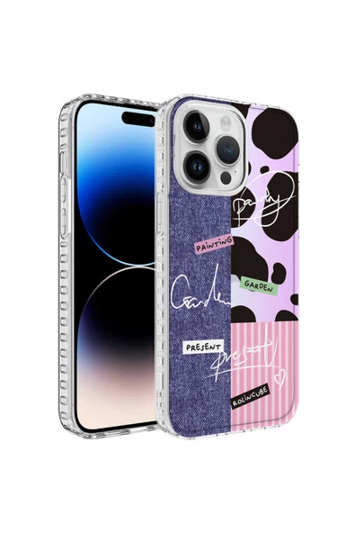 CEPCASE    iPhone 13 Pro Kılıf Kenar Korumalı Desenli Colorful Graphic Design Silikon Kapak