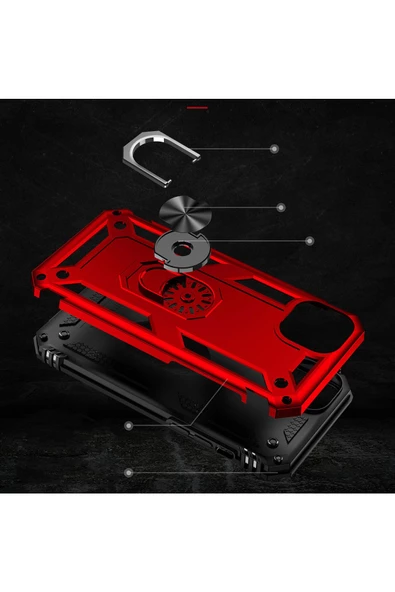 CEPCASE    Apple iPhone 15 Kılıf Standlı Magnet Mıknatıslı Yüzük Armored Zırhlı Kapak - Resim 6