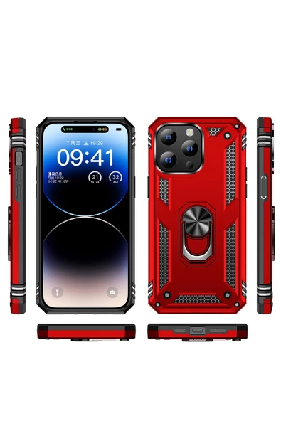 CEPCASE    Iphone 15 Pro Kılıf Standlı Magnet Mıknatıslı Yüzük Armored Zırhlı Kapak - Resim 4