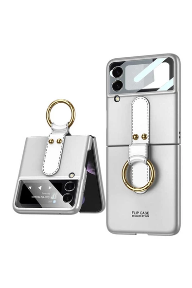 CEPCASE    Galaxy Z Flip 3 Kılıf Yüzük Aparatlı Matte Yüzey Kamera Korumalı Flip Ring Tam Kalıp