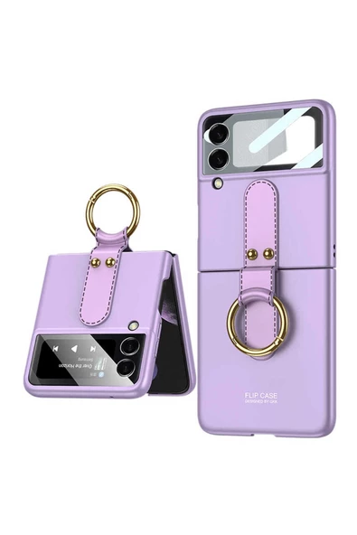 CEPCASE    Galaxy Z Flip 3 Kılıf Yüzük Aparatlı Matte Yüzey Kamera Korumalı Flip Ring Tam Kalıp - Resim 2