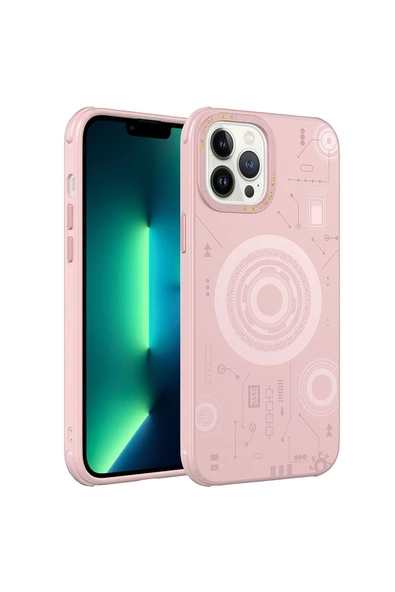 CEPCASE    Iphone 12 Pro Max Kılıf Wireless Mıknatıslı Şarj Özellikli Technology Desenli Kamera Korumalı