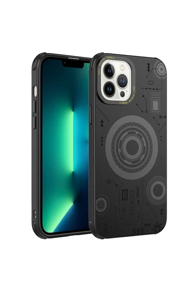 CEPCASE    Iphone 12 Pro Kılıf Wireless Mıknatıslı Şarj Özellikli Technology Desenli Kamera Korumalı