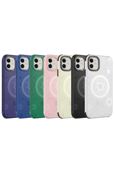 CEPCASE    Iphone 12 Kılıf Wireless Mıknatıslı Şarj Özellikli Technology Desenli Kamera Korumalı - Resim 3