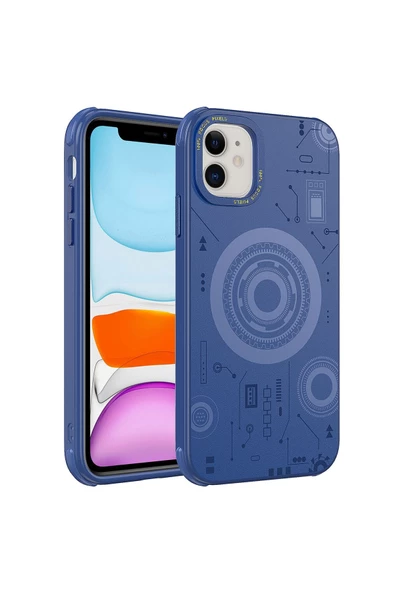 CEPCASE    Iphone 12 Kılıf Wireless Mıknatıslı Şarj Özellikli Technology Desenli Kamera Korumalı