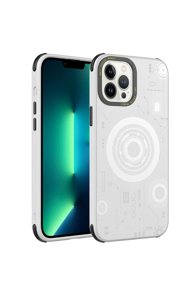 CEPCASE    Iphone 13 Pro Kılıf Wireless Mıknatıslı Şarj Özellikli Technology Desenli Kamera Korumalı
