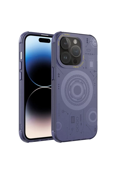 CEPCASE    Iphone 14 Pro Kılıf Wireless Mıknatıslı Şarj Özellikli Technology Desenli Kamera Korumalı - Resim 2