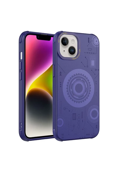 CEPCASE    Iphone 13 Kılıf Wireless Mıknatıslı Şarj Özellikli Technology Desenli Kamera Korumalı - Resim 2