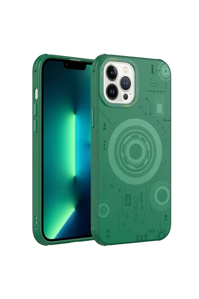 CEPCASE    Iphone 12 Pro Max Kılıf Wireless Mıknatıslı Şarj Özellikli Technology Desenli Kamera Korumalı