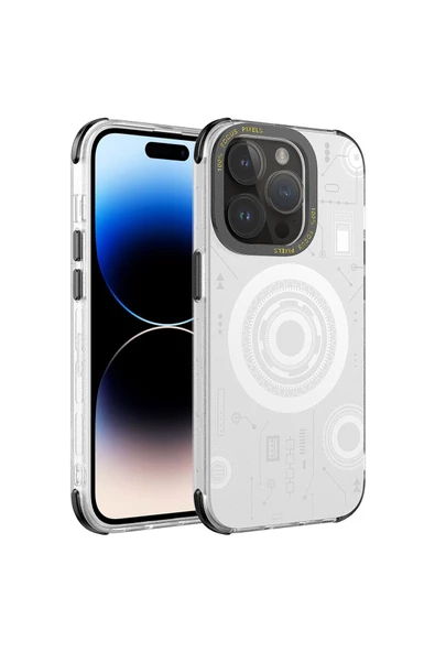 CEPCASE    Iphone 14 Pro Max Kılıf Wireless Mıknatıslı Şarj Özellikli Technology Desenli Kamera Korumalı - Resim 2