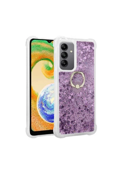 CEPCASE    Galaxy A14 Kılıf Yüzük Standlı Sıvılı Simli Pullu Renkli Desenli Silikon Kapak ürün görseli
