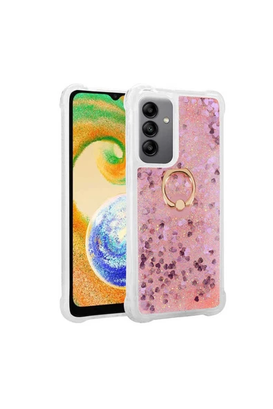 CEPCASE    Galaxy A34 Kılıf Kılıf Yüzük Standlı Sıvılı Simli Pullu Renkli Desenli Silikon Kapak
