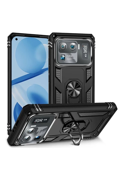 CEPCASE    Xiaomi Mi 11 Ultra Kılıf Standlı Magnet Mıknatıslı Yüzük Armored Zırhlı Kapak - Resim 2