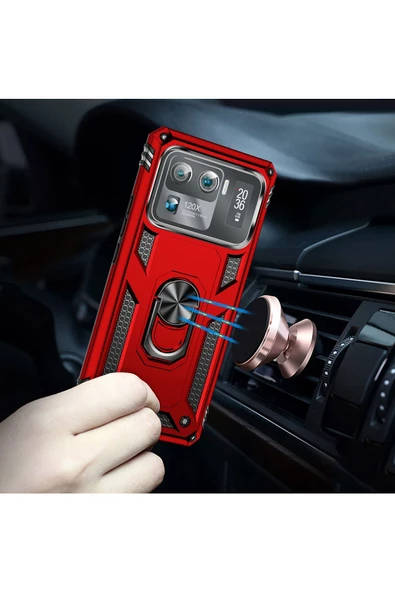 CEPCASE    Xiaomi Mi 11 Ultra Kılıf Standlı Magnet Mıknatıslı Yüzük Armored Zırhlı Kapak - Resim 6