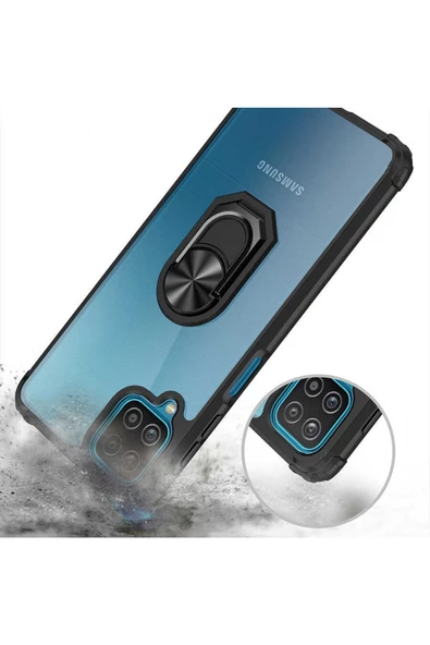 CEPCASE    Samsung Galaxy M12 Kılıf Arka Şeffaf Köşe Ve Yüzük Renkli Darbeye Dayanıklı Sert Pc Kapak - Resim 4