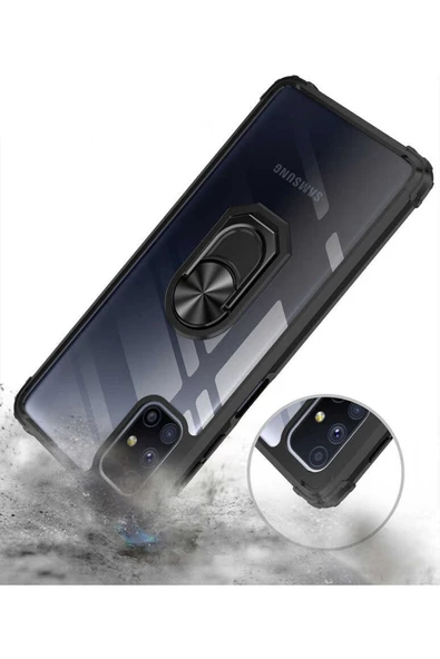 CEPCASE    Samsung Galaxy M51 Kılıf Arka Şeffaf Köşe Ve Yüzük Renkli Darbeye Dayanıklı Sert Pc Kapak - Resim 6