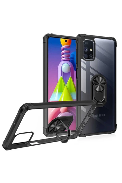CEPCASE    Samsung Galaxy M51 Kılıf Arka Şeffaf Köşe Ve Yüzük Renkli Darbeye Dayanıklı Sert Pc Kapak - Resim 4