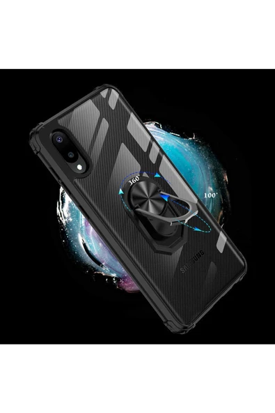 CEPCASE    Samsung Galaxy A02 Kılıf Arka Şeffaf Köşe Ve Yüzük Renkli Darbeye Dayanıklı Sert Pc Kapak - Resim 3
