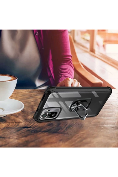 CEPCASE    Xiaomi Redmi Note 10s Kılıf Arka Şeffaf Köşe Ve Yüzük Renkli Darbeye Dayanıklı Sert Pc Kapak - Resim 6