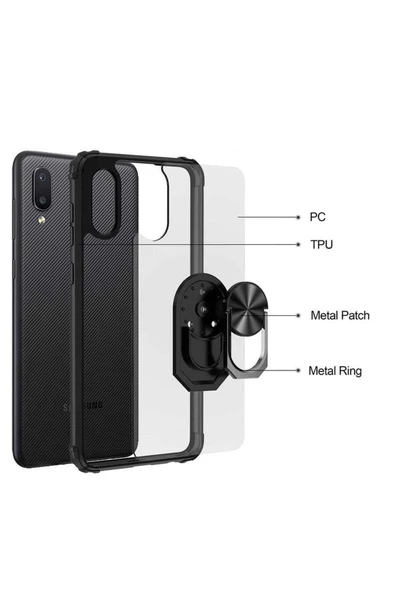 CEPCASE    Samsung Galaxy A02 Kılıf Arka Şeffaf Köşe Ve Yüzük Renkli Darbeye Dayanıklı Sert Pc Kapak - Resim 5