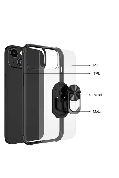 CEPCASE    Iphone 13 Kılıf Arka Şeffaf Köşe Ve Yüzük Renkli Darbeye Dayanıklı Sert Pc Kapak - Resim 4