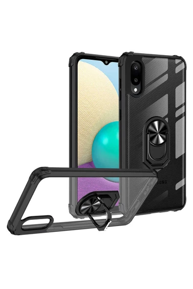 CEPCASE    Samsung Galaxy A02 Kılıf Arka Şeffaf Köşe Ve Yüzük Renkli Darbeye Dayanıklı Sert Pc Kapak - Resim 4