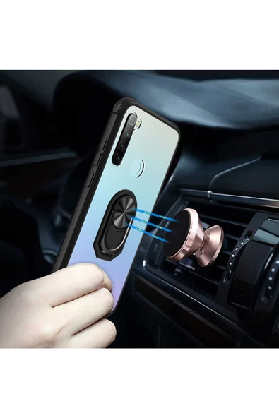 CEPCASE    Xiaomi Redmi Note 8 Kılıf Arka Şeffaf Köşe Ve Yüzük Renkli Darbeye Dayanıklı Sert Pc Kapak - Resim 3