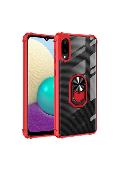 CEPCASE    Samsung Galaxy A02 Kılıf Arka Şeffaf Köşe Ve Yüzük Renkli Darbeye Dayanıklı Sert Pc Kapak ürün görseli