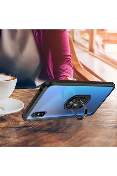 CEPCASE    Xiaomi Redmi 9a Kılıf Arka Şeffaf Köşe Ve Yüzük Renkli Darbeye Dayanıklı Sert Pc Kapak - 5