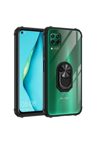 CEPCASE    Huawei P40 Lite Kılıf Arka Şeffaf Köşe Ve Yüzük Renkli Darbeye Dayanıklı Sert Pc Kapak ürün görseli 1