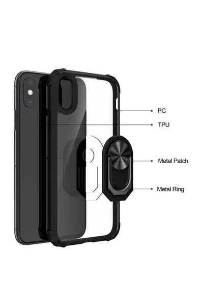 CEPCASE    Iphone X Kılıf Arka Şeffaf Köşe Ve Yüzük Renkli Darbeye Dayanıklı Sert Pc Kapak - Resim 3