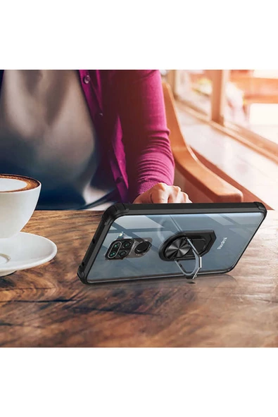 CEPCASE    Xiaomi Redmi Note 9 Kılıf Arka Şeffaf Köşe Ve Yüzük Renkli Darbeye Dayanıklı Sert Pc Kapak - Resim 4