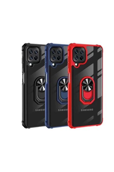 CEPCASE    Samsung Galaxy M32 Kılıf Arka Şeffaf Köşe Ve Yüzük Renkli Darbeye Dayanıklı Sert Pc Kapak - Resim 6