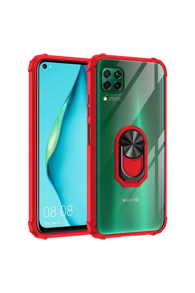 CEPCASE    Huawei P40 Lite Kılıf Arka Şeffaf Köşe Ve Yüzük Renkli Darbeye Dayanıklı Sert Pc Kapak - Resim 2
