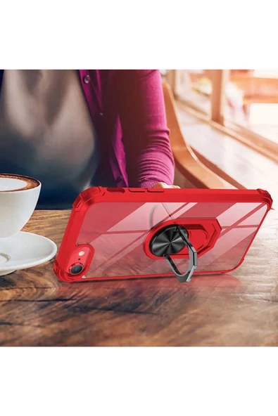 CEPCASE    Iphone 7 Kılıf Arka Şeffaf Köşe Ve Yüzük Renkli Darbeye Dayanıklı Sert Pc Kapak - Resim 5