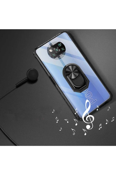 CEPCASE    Xiaomi Poco X3 Kılıf Arka Şeffaf Köşe Ve Yüzük Renkli Darbeye Dayanıklı Sert Pc Kapak - Resim 4