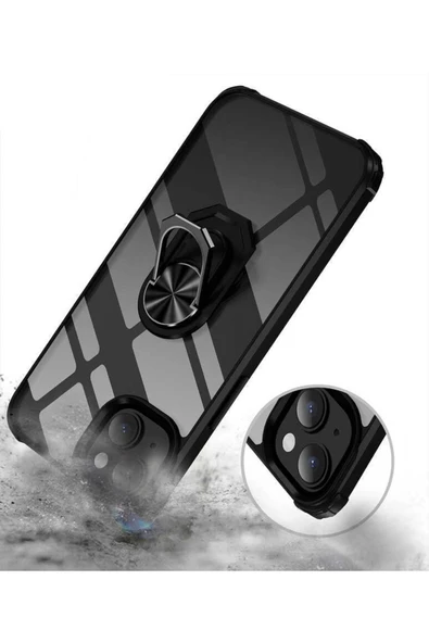 CEPCASE    Iphone 14 Kılıf Arka Şeffaf Köşe Ve Yüzük Renkli Darbeye Dayanıklı Sert Pc Kapak - Resim 3