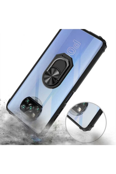 CEPCASE    Xiaomi Poco X3 Kılıf Arka Şeffaf Köşe Ve Yüzük Renkli Darbeye Dayanıklı Sert Pc Kapak - Resim 5
