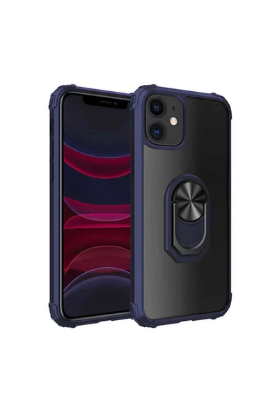 CEPCASE    Iphone 11 Kılıf Arka Şeffaf Köşe Ve Yüzük Renkli Darbeye Dayanıklı Sert Pc Kapak