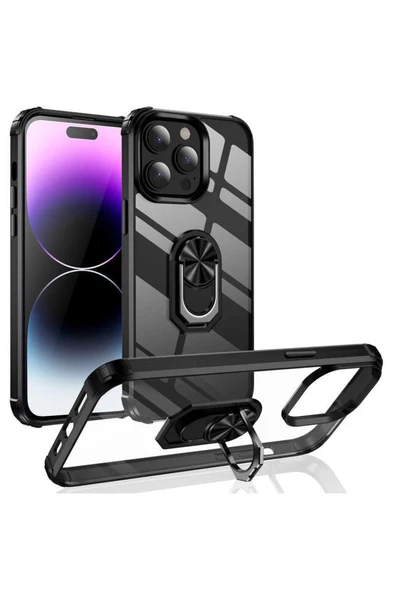 CEPCASE    Iphone 14 Pro Kılıf Arka Şeffaf Köşe Ve Yüzük Renkli Darbeye Dayanıklı Sert Pc Kapak - Resim 2