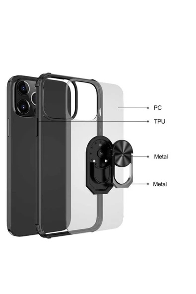 CEPCASE    Iphone 13 Pro Max Kılıf Arka Şeffaf Köşe Ve Yüzük Renkli Darbeye Dayanıklı Sert Pc Kapak - Resim 4
