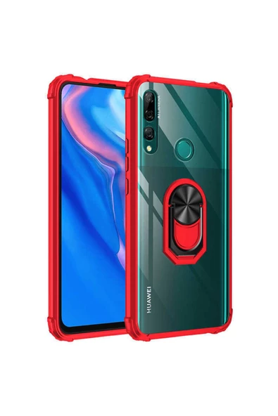 CEPCASE    Huawei Y9 Prime 2019 Kılıf Arka Şeffaf Köşe Ve Yüzük Renkli Darbeye Dayanıklı Sert Pc Kapak - Resim 2